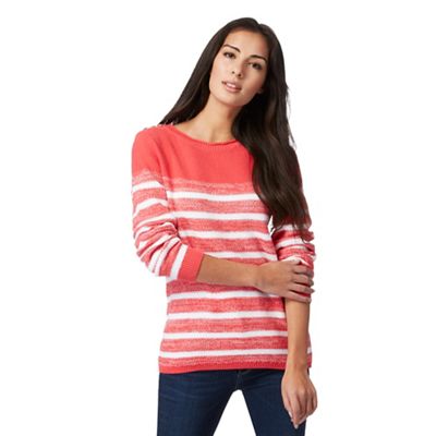 Coral striped chunky knit jumper